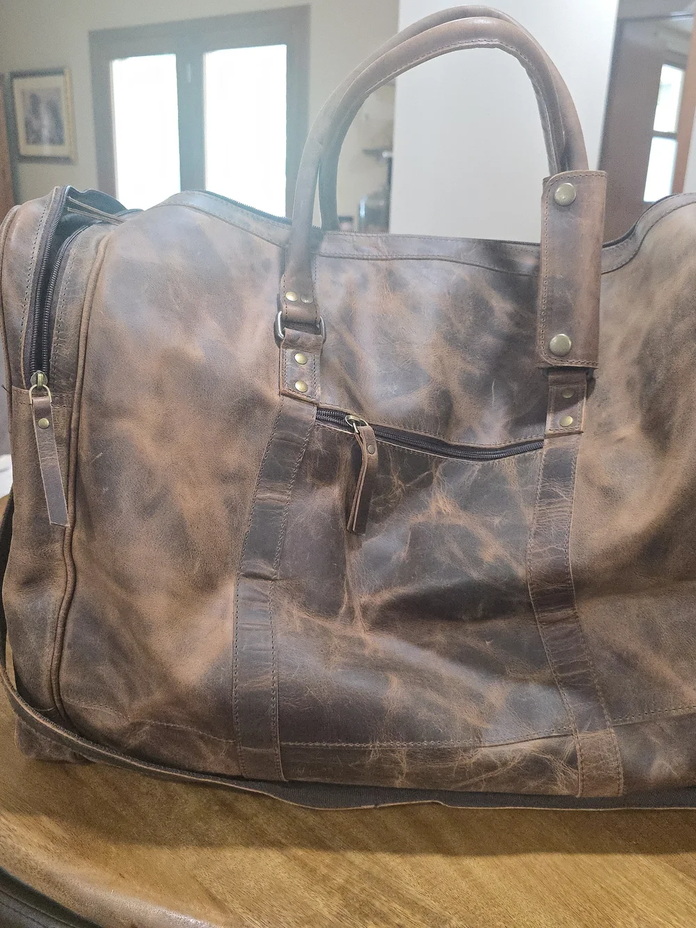 Classic Brown Leather Weekender Duffel Bag - Men